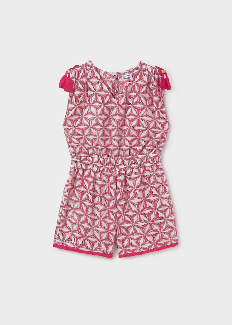 Girls Printed Short Romper In Hibiscus 1