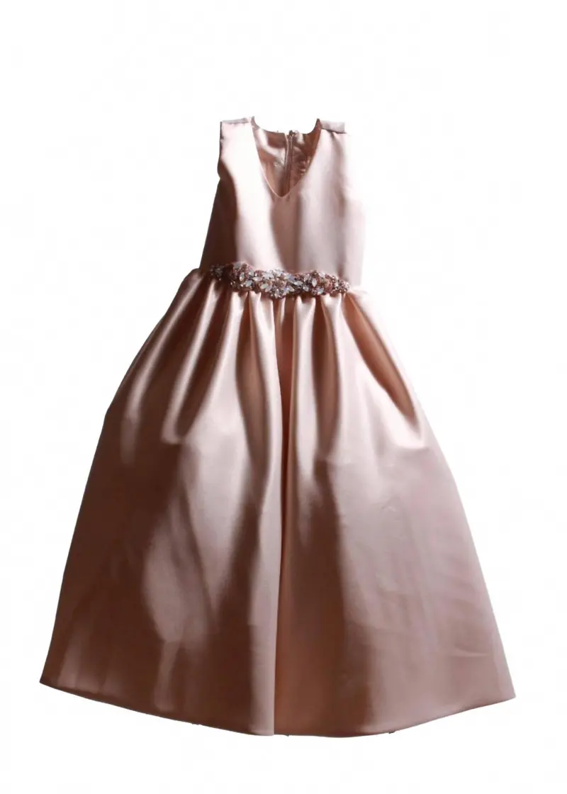 Girl's Satin Flower Dress In Champagne 1