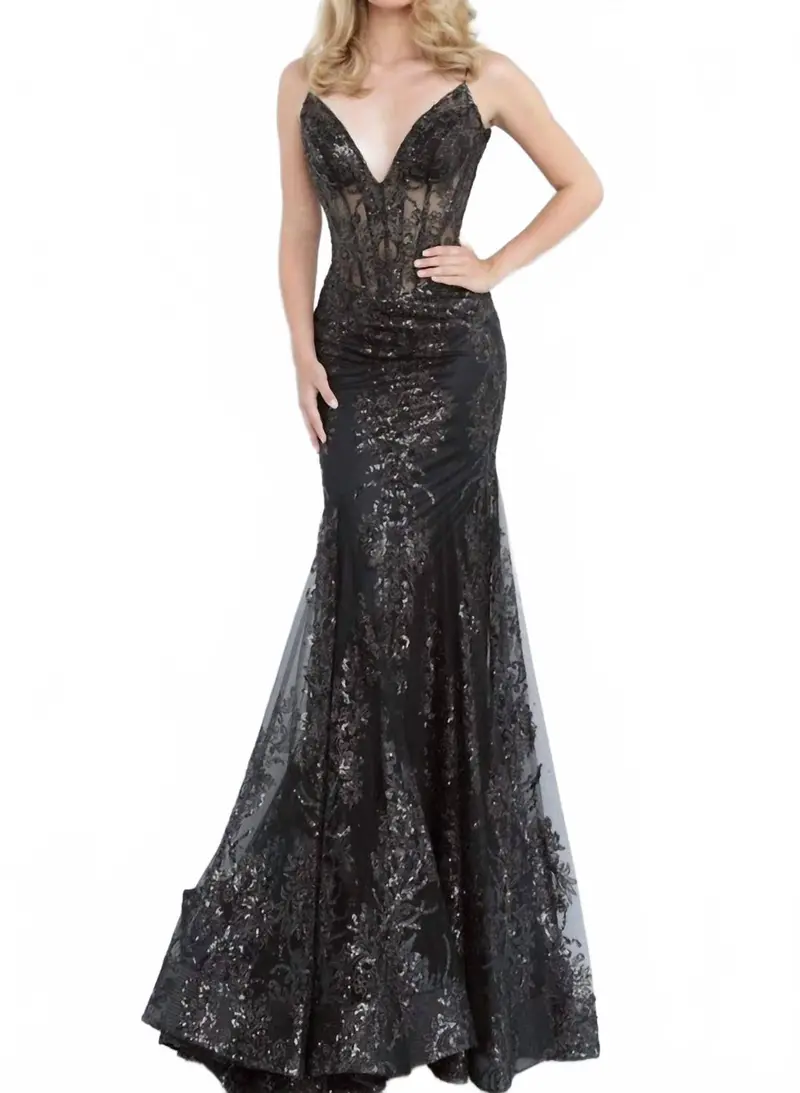 Glitter Mermaid Gown In Black 1