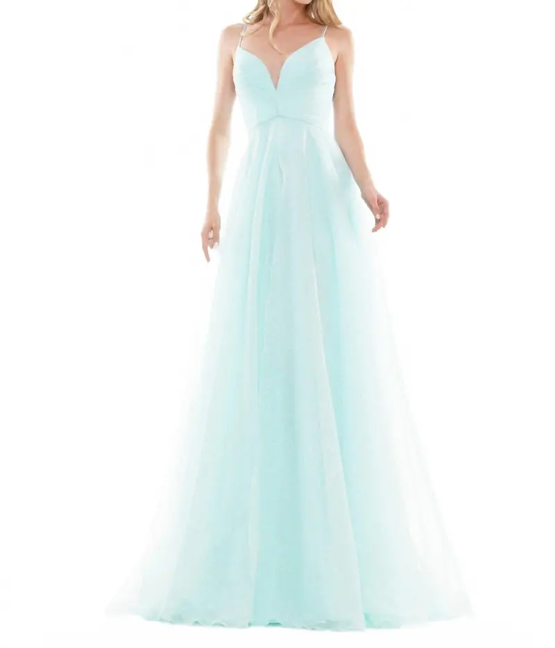 Glitter Tulle A-Line Gown In Mint 1