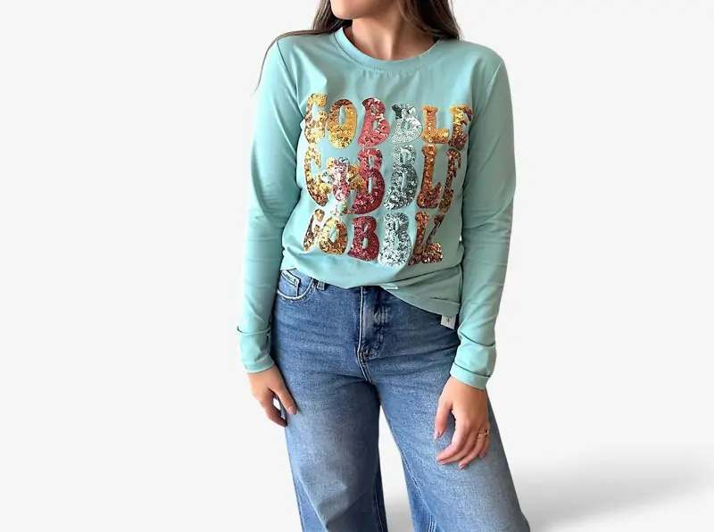 Gobble Long Sleeve Tee In Blue Multi 1