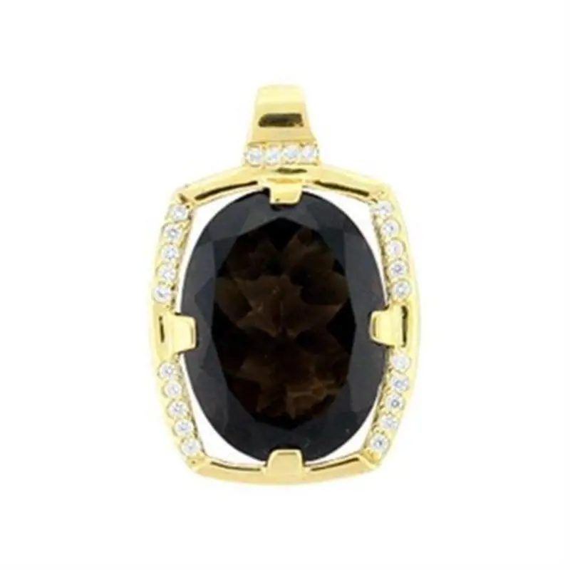 Gold 925 Sterling Silver Pendant With Aaa Grade Cz In Smoky Topaz 1