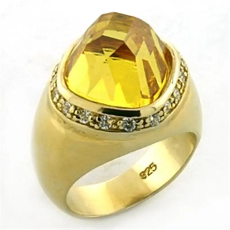 Gold 925 Sterling Silver Ring With Aaa Grade Cz In Citrine 1