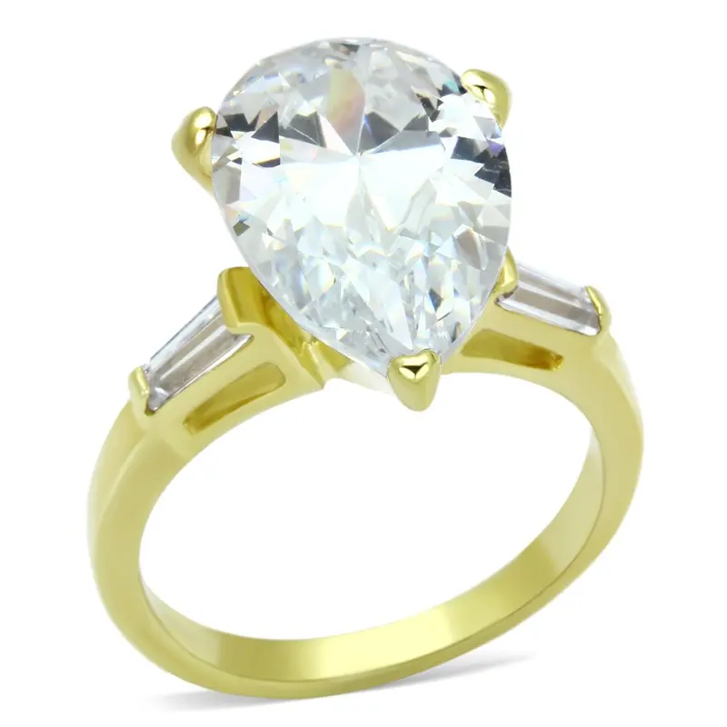 Gold 925 Sterling Silver Ring With Aaa Grade Cz In Clear 1