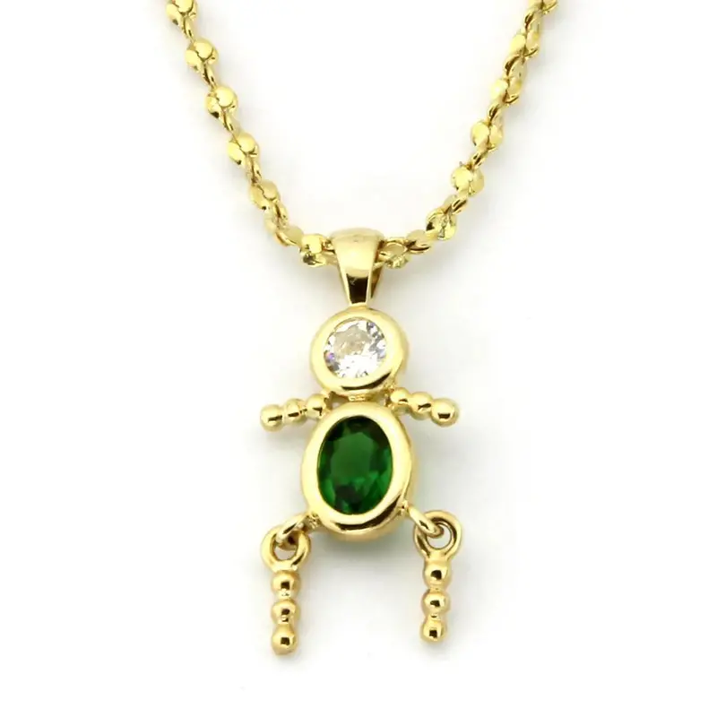 Gold Brass Chain Pendant With Aaa Grade Cz In Emerald 1