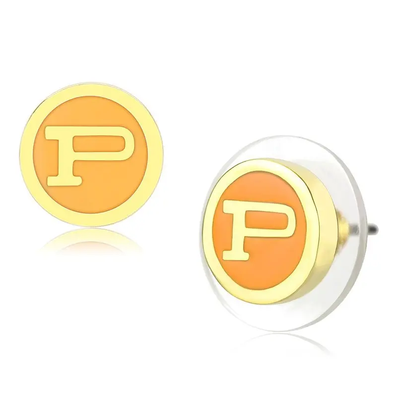 Gold Brass Earrings With Epoxy In Orange 1