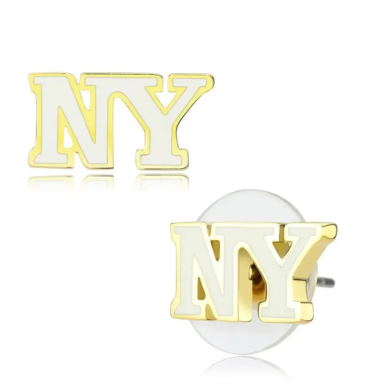 Gold Brass Earrings With Epoxy In White 1