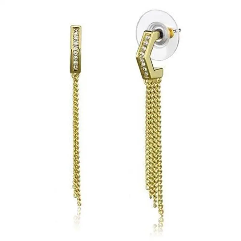 Gold Brass Earrings With Top Grade Crystal In Clear 1