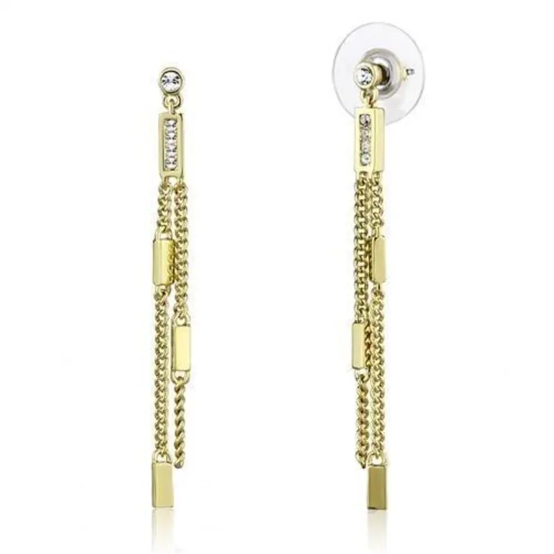 Gold Brass Earrings With Top Grade Crystal In Clear 1