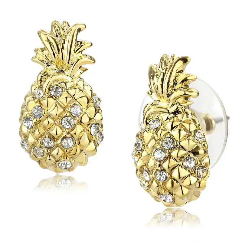 Gold Brass Earrings With Top Grade Crystal In Clear 1