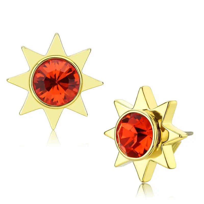 Gold Brass Earrings With Top Grade Crystal In Orange 1