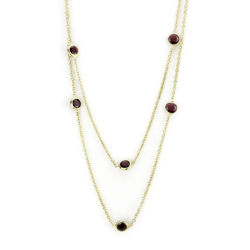 Gold Brass Necklace With Aaa Grade Cz In Garnet 1