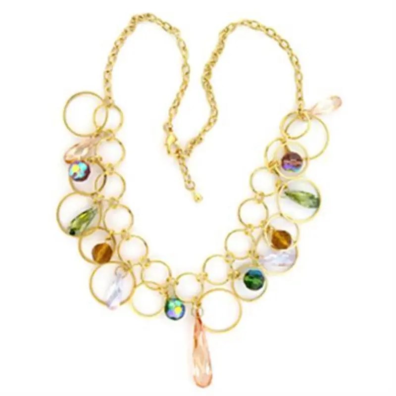 Gold Brass Necklace With Aaa Grade Cz In Multi Color 1