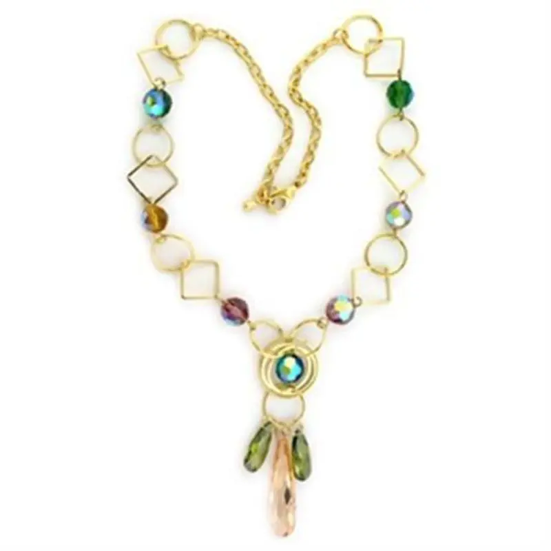 Gold Brass Necklace With Synthetic Glass Bead In Multi Color 1