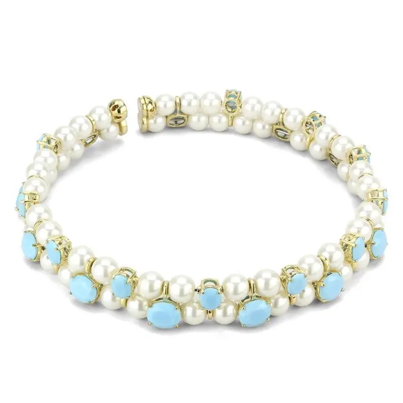 Gold Brass Necklace With Synthetic Glass Bead In White 1