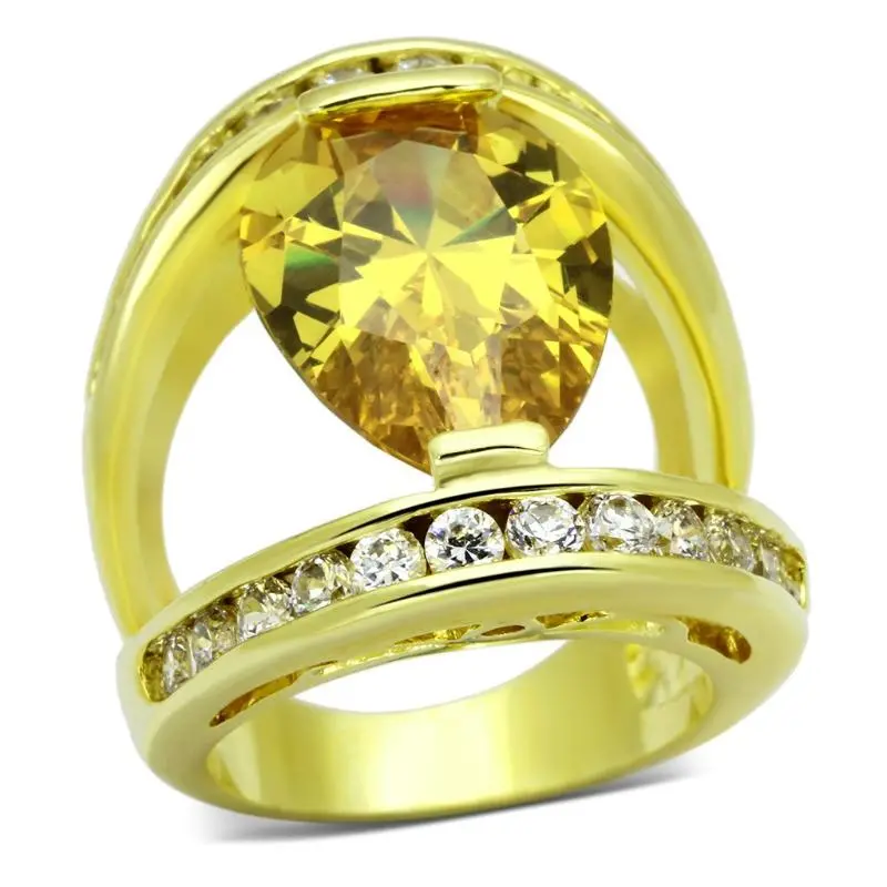 Gold Brass Ring With Aaa Grade Cz In Topaz 1