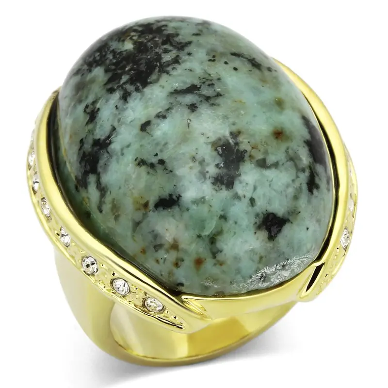 Gold Brass Ring With Semi-Precious Turquoise In Sea Blue 1