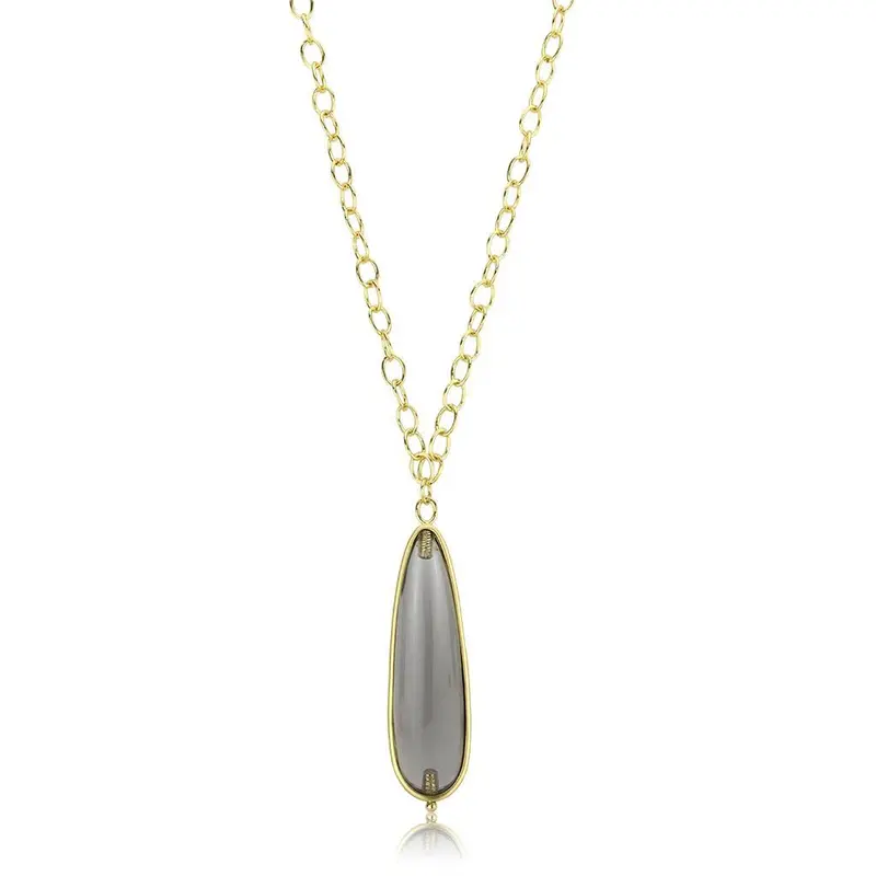 Gold & Brush Brass Chain Pendant With Synthetic Synthetic Stone In Gray 1
