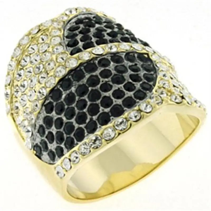 Gold & Brush Brass Ring With Top Grade Crystal In Multi Color 1