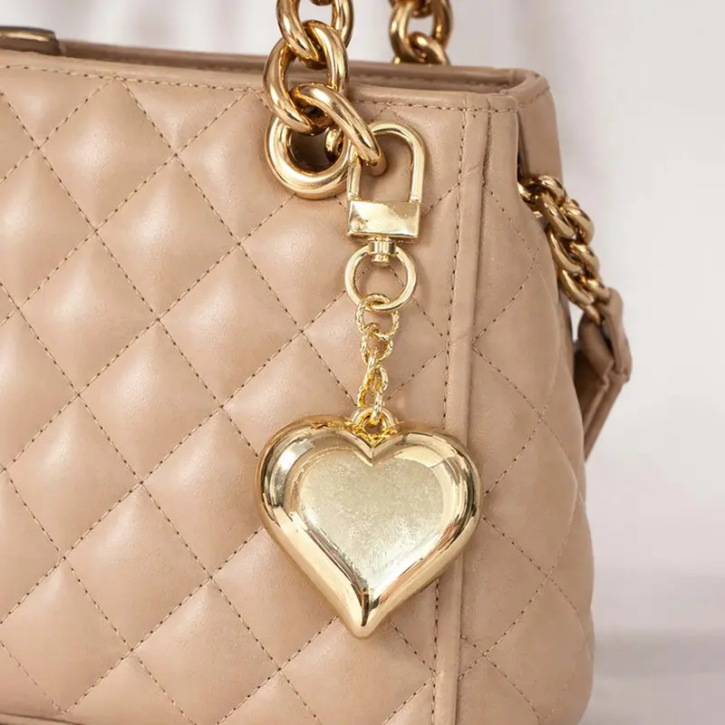 Gold Dipped Bold Puffy Heart Drop Keychain Bag Charm 1