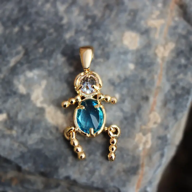 Gold Plating Brass Pendant With Aaa Cz In Aquamarine 1