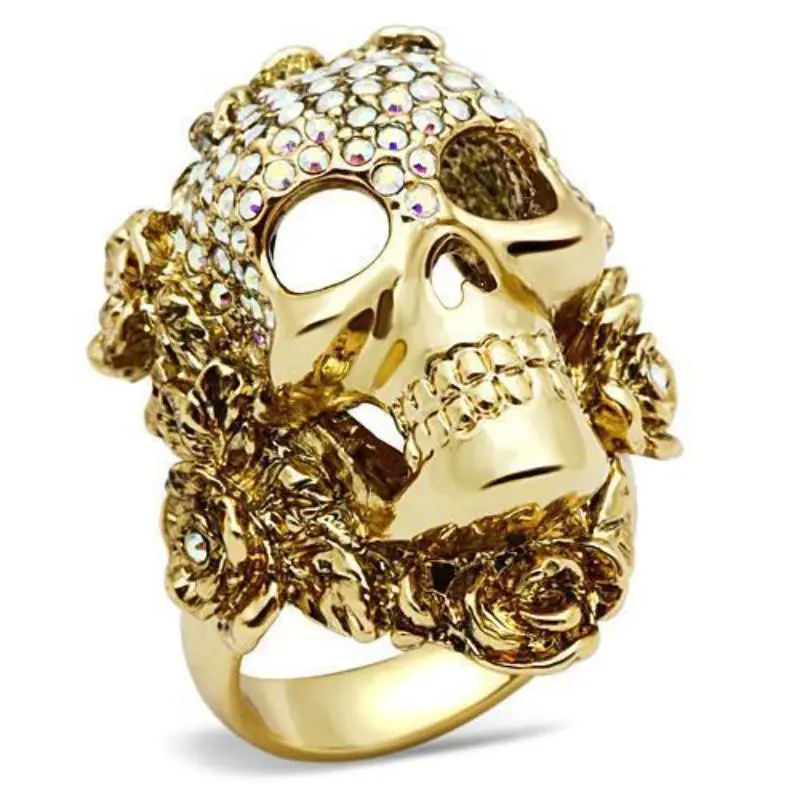 Gold White Metal Ring With Top Grade Crystal In Aurora Borealis (Rainbow Effect) 1