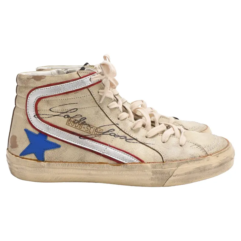 Golden Goose Slide High-Top Sneakers In Cream Leather 1
