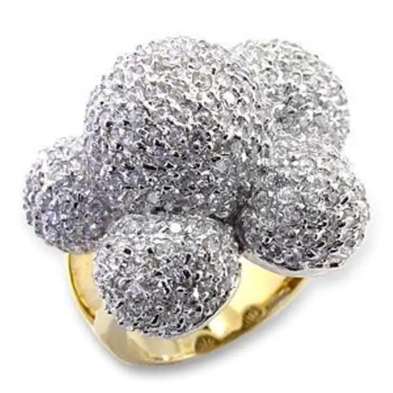Gold+Rhodium Brass Ring With Aaa Grade Cz In Clear 1