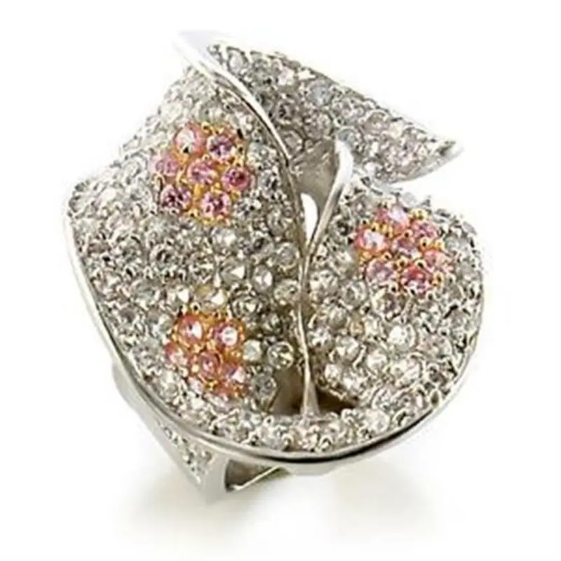 Gold+Rhodium Brass Ring With Aaa Grade Cz In Rose 1