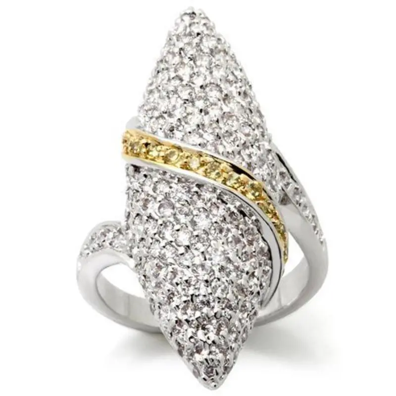 Gold+Rhodium Brass Ring With Aaa Grade Cz In Topaz 1