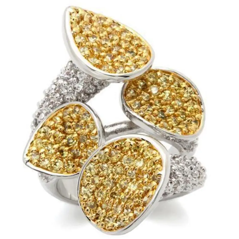 Gold+Rhodium Brass Ring With Aaa Grade Cz In Topaz 1