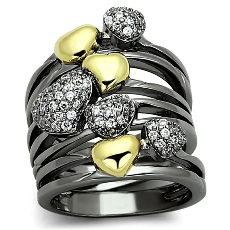 Gold+Ruthenium Brass Ring With Aaa Grade Cz In Clear 1