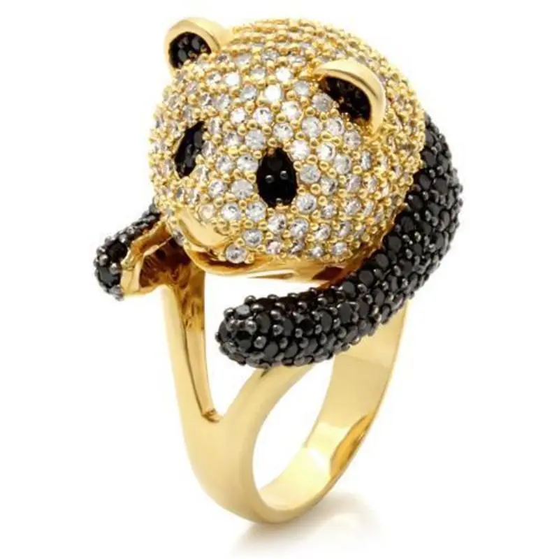 Gold+Ruthenium Brass Ring With Aaa Grade Cz In Jet 1