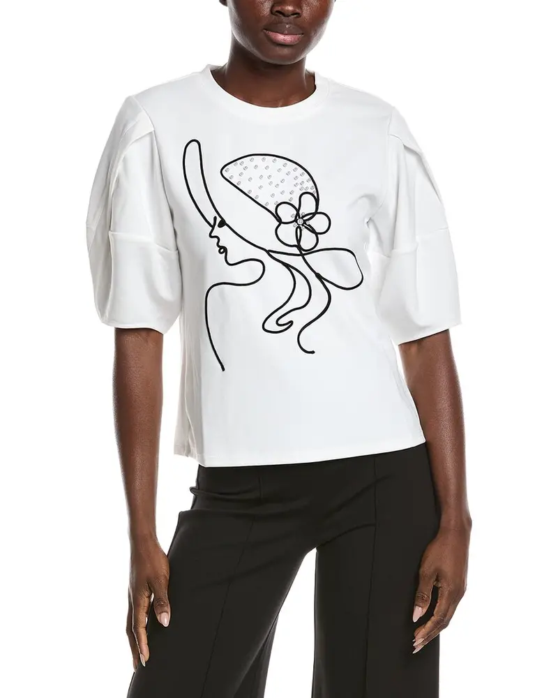 Gracia Abstract Face Embroidered Puff Sleeve Top 1