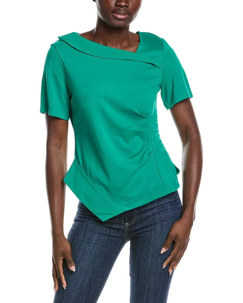 Gracia Asymmetrical Neck Ruched Detail Solid Top 1