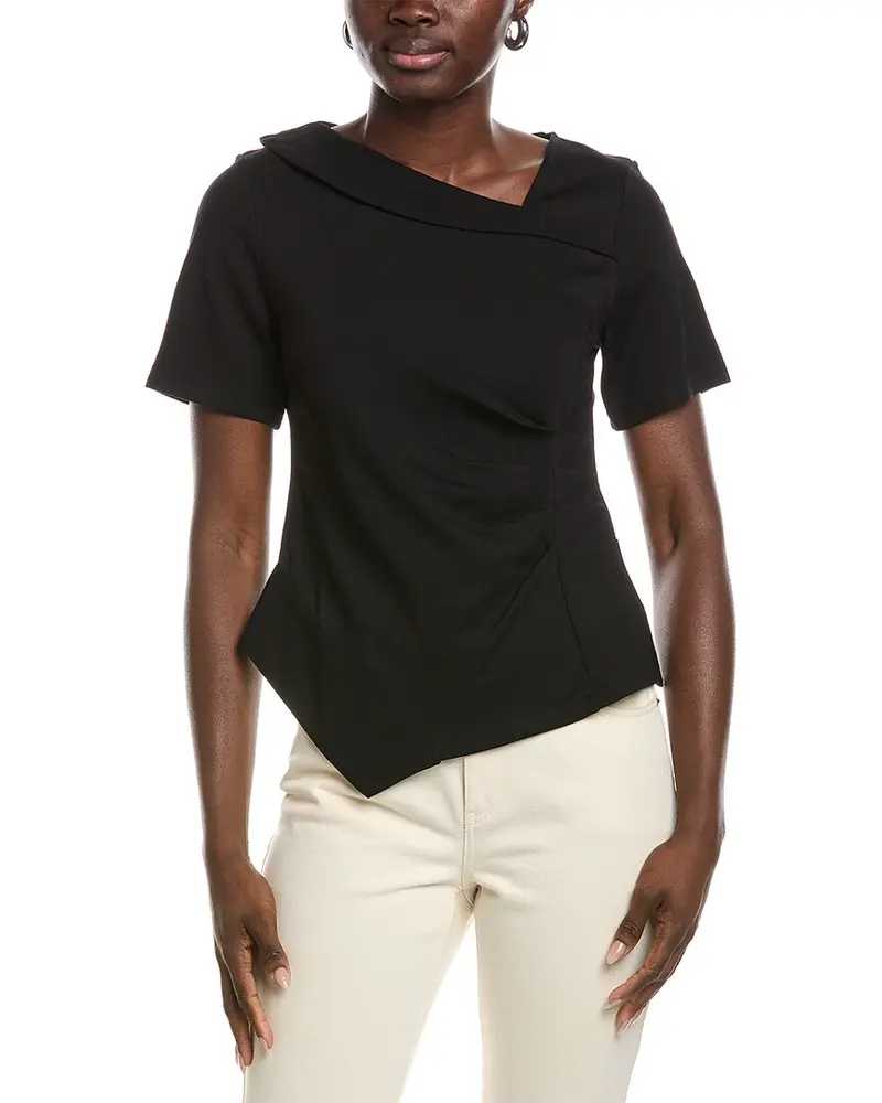 Gracia Asymmetrical Neck Ruched Solid Top 1