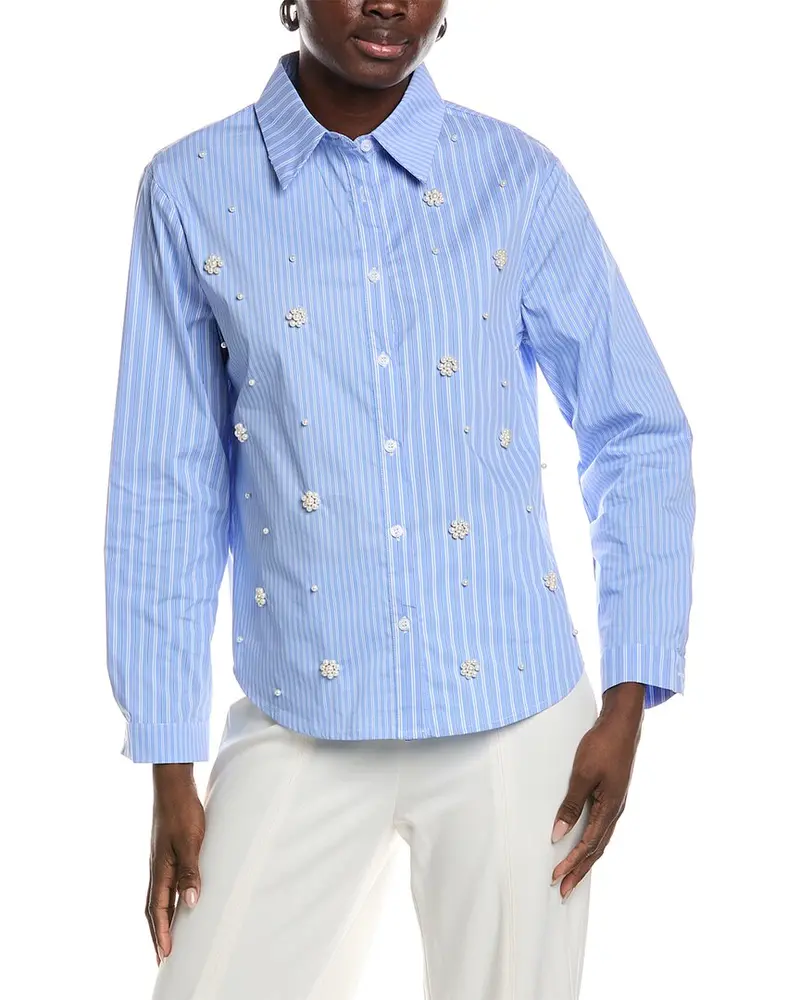Gracia Bead Embellishments Pinstripe Shirt 1