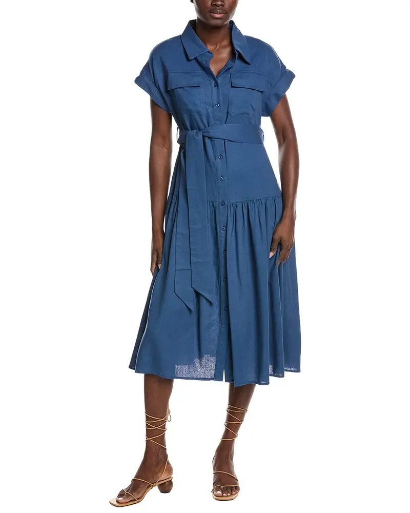 Gracia Cap Sleeve Linen-Blend Shirtdress 1