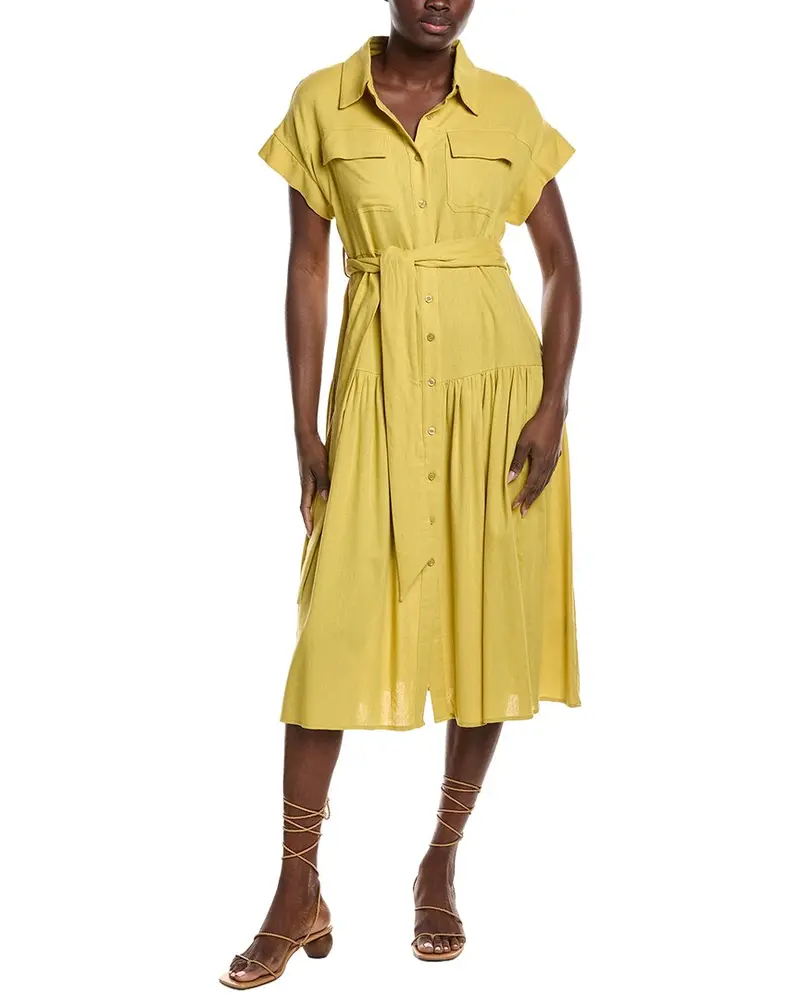 Gracia Cap Sleeve Linen-Blend Shirtdress 1