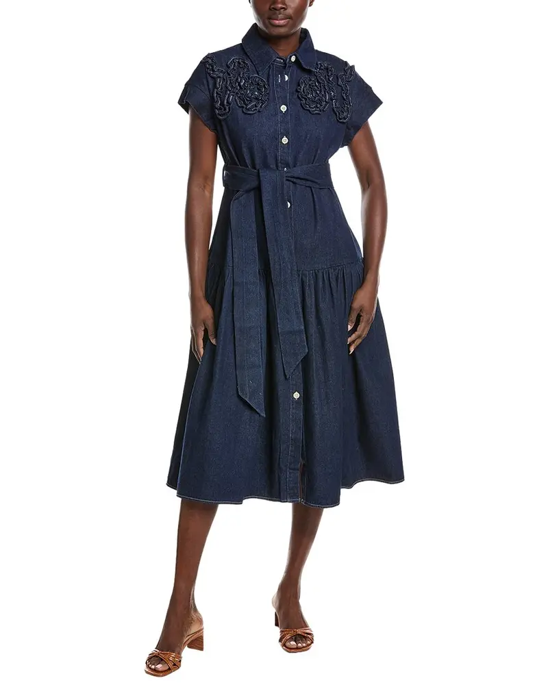 Gracia Chest Ruffle Work Denim Shirtdress 1