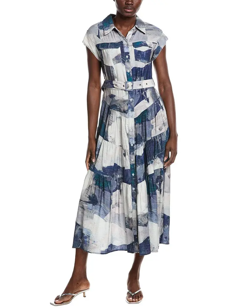 Gracia Cloud Print Sleeveless Belted Shirtdress 1
