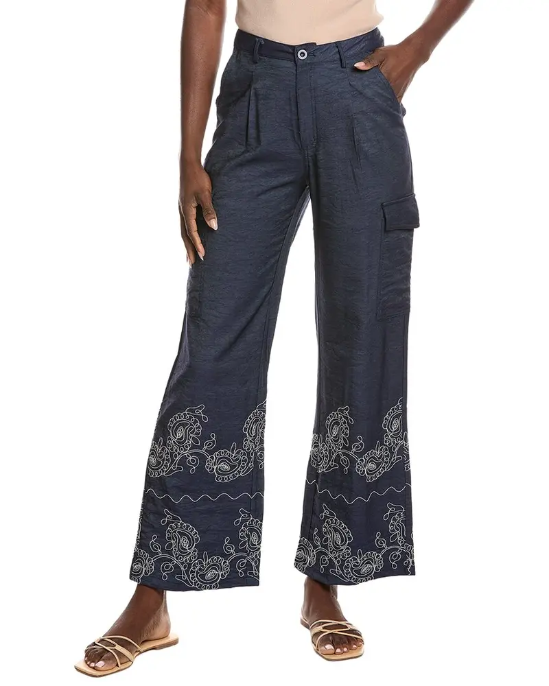 Gracia Embroidery Hem Wide Leg Cargo Pant 1