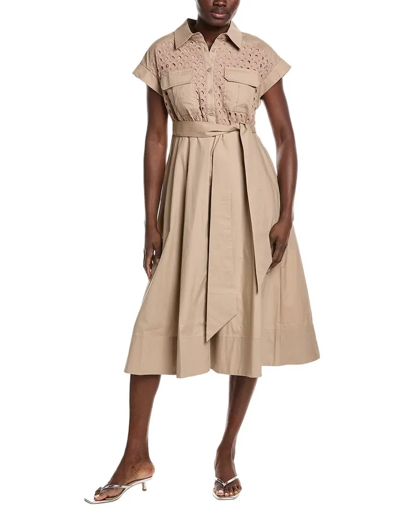Gracia Eyelet Bodice Tie Waist Midi Dress 1