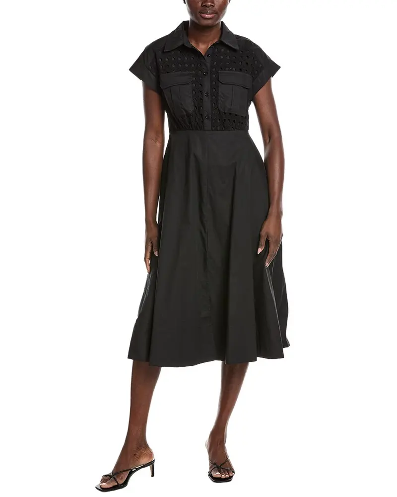 Gracia Eyelet Bodice Tie Waist Midi Dress 1