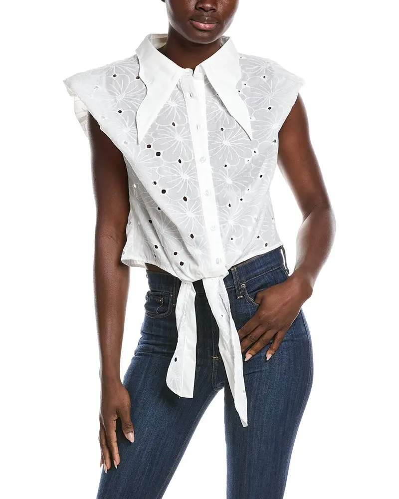 Gracia Eyelet Embroidered Tie-Front Top 1