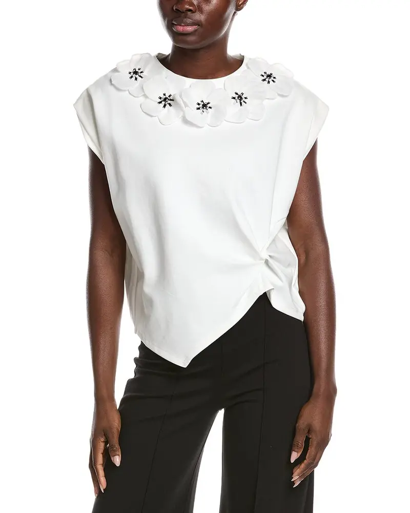 Gracia Floral Applique Side Twist Top 1