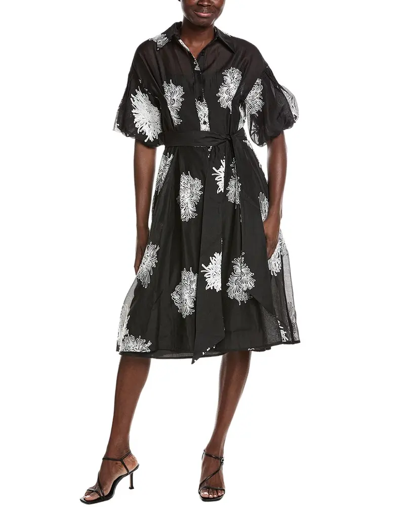 Gracia Floral Embroidered Puffed Sleeve Shirtdress 1