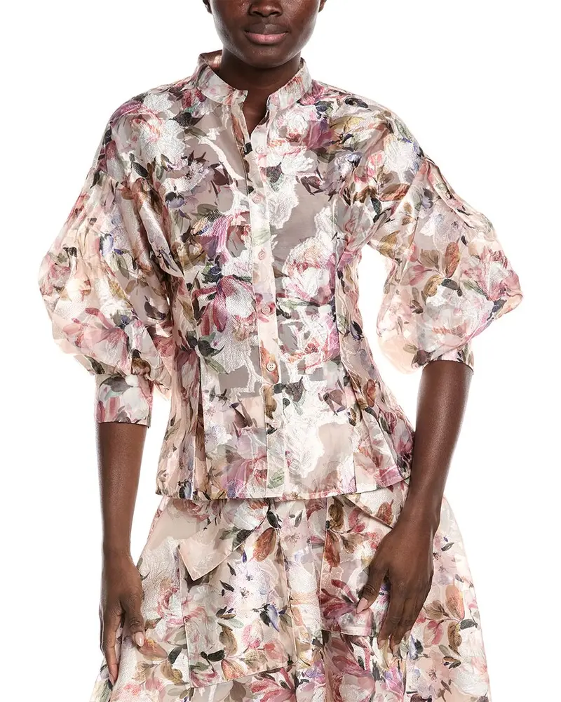 Gracia Floral Print Organza Puffed Sleeve Top 1