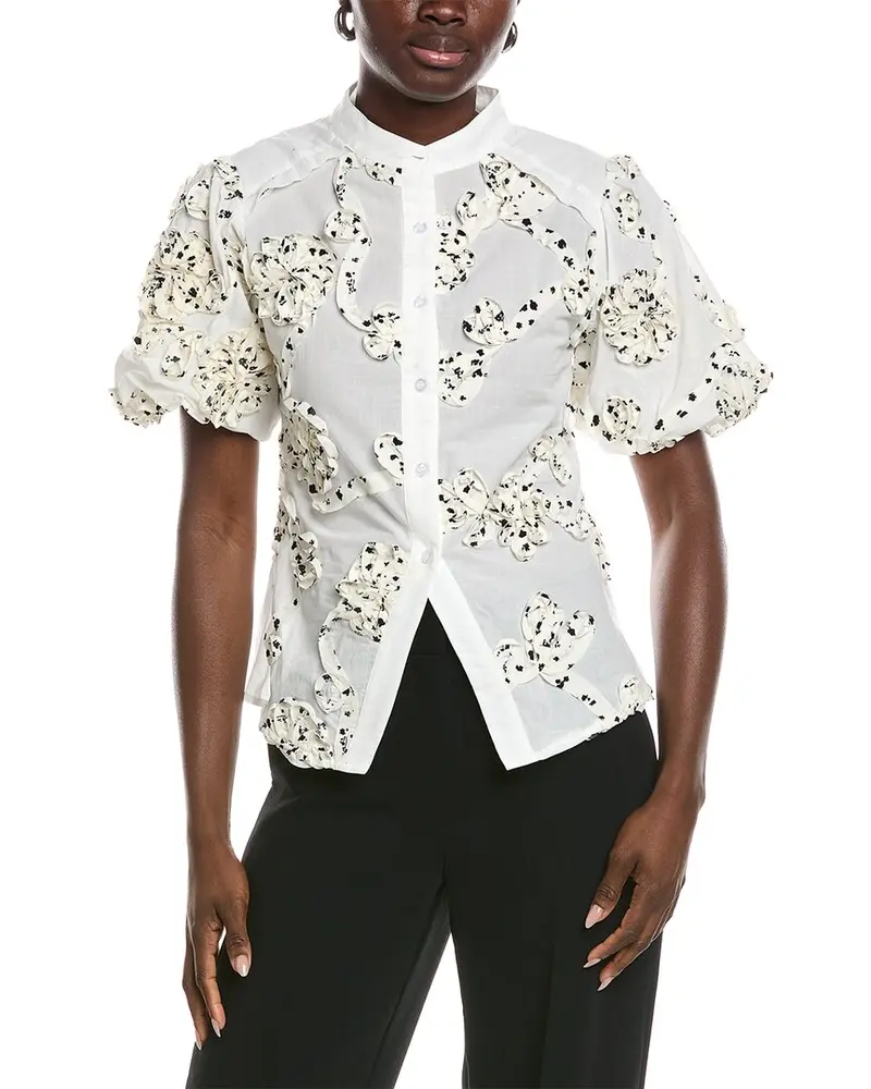 Gracia Front Body Floral Fabric Work Collar Top 1