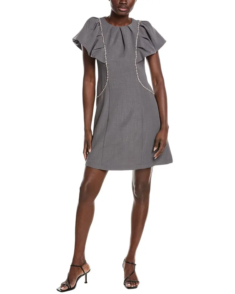 Gracia Gathered Neck Stone Work Ruffle Sleeve Sheath Dress 1